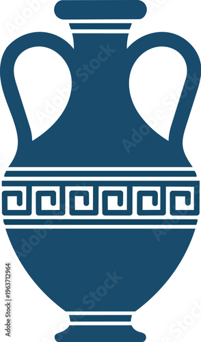 Amphora with Greek symbols, white and blue
