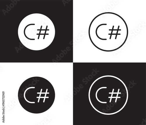 c sharp icon. Outline and filled c sharp icon from information technology collection. Thin line and Solid vectors isolated on black, white background. Editable c sharp symbol