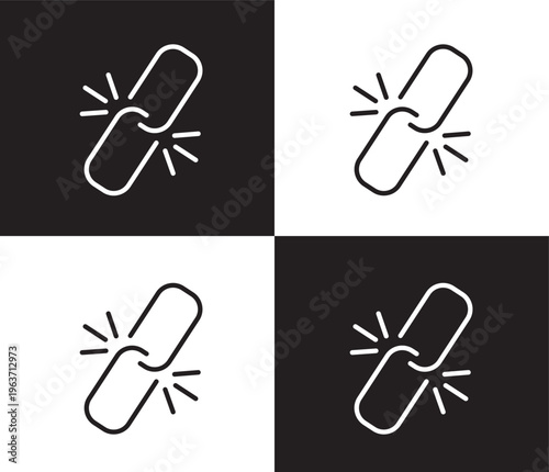 broken link icon. Outline and filled broken link icon from information technology collection. Thin line and Solid vectors isolated on black, white background. Editable broken link symbol