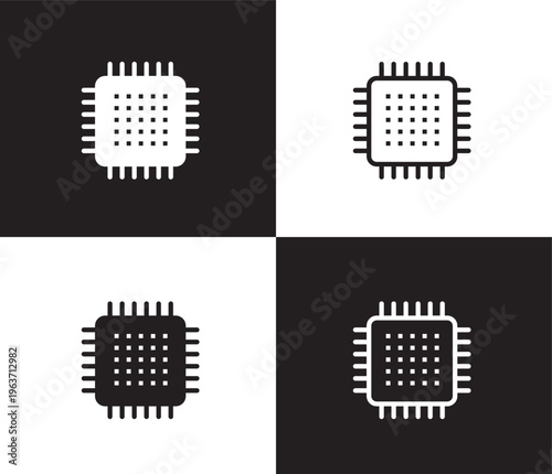 microchip icon. Outline and filled microchip icon from information technology collection. Thin line and Solid vectors isolated on black, white background. Editable microchip symbol