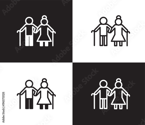 old couple icon. Outline and filled old couple icon from people and relation collection. Outline vector. Editable old couple symbol