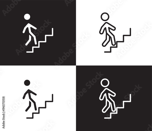 walking downstairs icon. Outline and filled walking downstairs icon from people and relation collection. Outline vector. Editable walking downstairs symbol