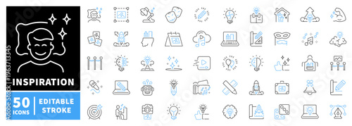 Inspiration editable line icons set: creativity and motivation symbols