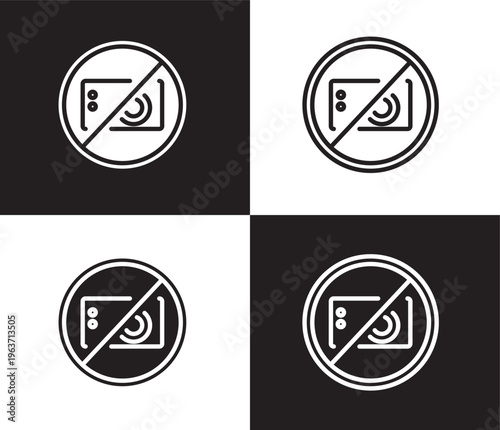 no photo sign icon. Outline and filled no photo sign icon from museum and exhibition collection. Thin line and Solid vectors isolated on black, white background. Editable no photo sign symbol