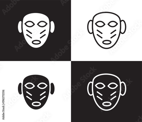 african mask icon. Outline and filled african mask icon from museum and exhibition collection. Thin line and Solid vectors isolated on black, white background. Editable african mask symbol