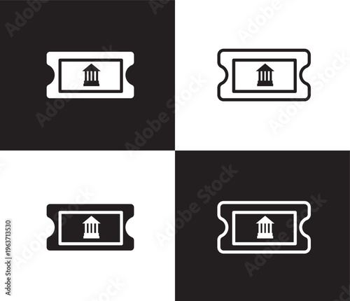 museum ticket icon. Outline and filled museum ticket icon from museum and exhibition collection. Thin line and Solid vectors isolated on black, white background. Editable museum ticket symbol