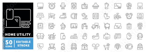 Home utility icons set. line, editable line icons, household and appliance symbols