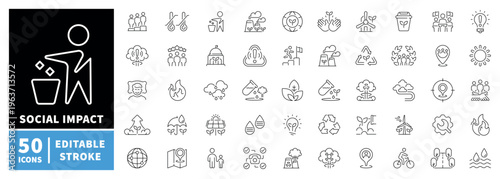 Social impact icons set. editable line icons, outline, sustainable and community symbols