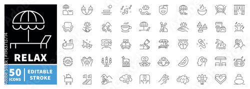 Relax icons set. editable line icons, leisure, wellness, outline style symbols