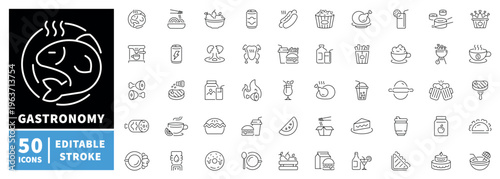 Gastronomy icons set. editable line icons, outline food and drink symbols