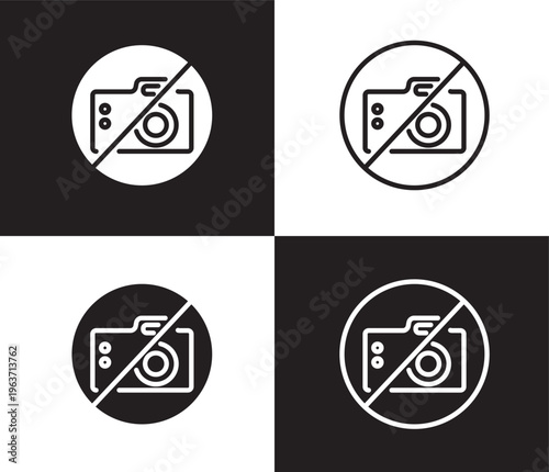 no photo icon. Outline and filled no photo icon from museum and exhibition collection. Thin line and Solid vectors isolated on black, white background. Editable no photo symbol
