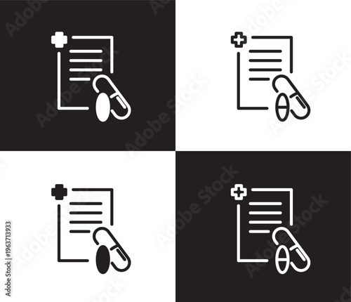 prescription icon. Outline and filled prescription icon from medical collection. Thin line and Solid vectors isolated on black, white background. Editable prescription symbol