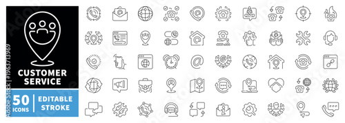 Customer service icons set. editable line icons, linear, support and communication tools