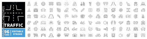 Traffic icons set. editable line icons, road, transport, outline style symbols