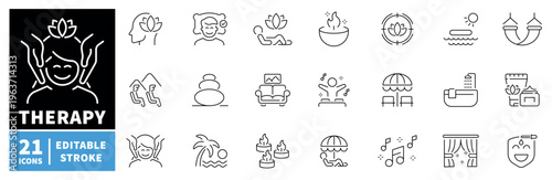 Therapy icons set. editable line icons, flat style, wellness and relaxation symbols