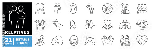 Relatives icons set. editable line icons for family, connections, relationships