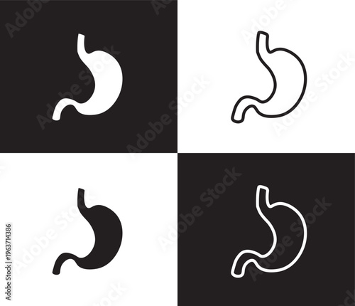 stomach icon. Outline and filled stomach icon from medical collection. Thin line and Solid vectors isolated on black, white background. Editable stomach symbol