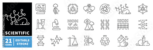 Science and research icons set. editable line icons, outline, lab and data symbols