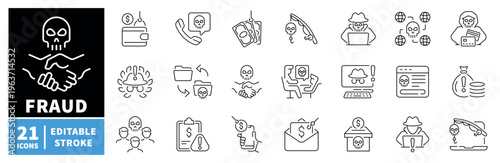 Fraud and security icons set. editable line icons, cybercrime, protection symbols