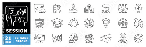 Business and leadership icons set. editable line icons, corporate, management symbols