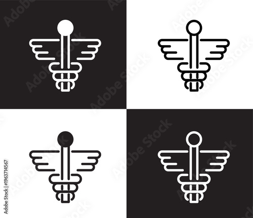 caduceus icon. Outline and filled caduceus icon from medical and healthcare collection. Thin line and Solid vectors isolated on black, white background. Editable caduceus symbol