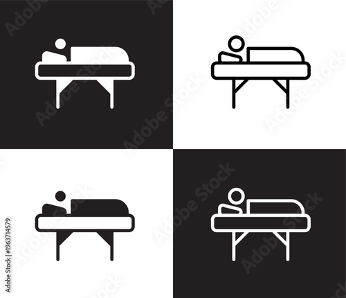 illness on bed icon. Outline and filled illness on bed icon from medical and healthcare collection. Thin line and Solid vectors isolated on black, white background. Editable illness on bed symbol