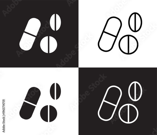 drug pills icon. Outline and filled drug pills icon from medical and healthcare collection. Thin line and Solid vectors isolated on black, white background. Editable drug pills symbol