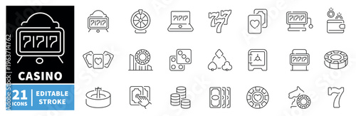 Casino icons set. editable line icons, outline, gambling symbols and gaming graphics