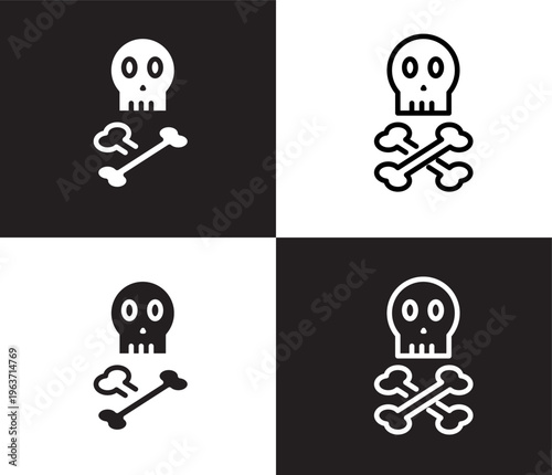 skull and bone icon. Outline and filled skull and bone icon from medical and healthcare collection. Thin line and Solid vectors isolated on black, white background. Editable skull and bone symbol