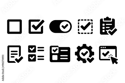 Collection of checkmark and checklist icons representing tasks and completion