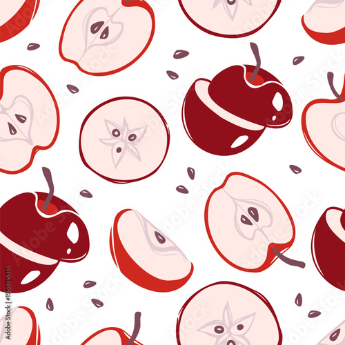 Simple seamless pattern with red chopped apples