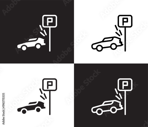 parking crash icon. Outline and filled parking crash icon from Insurance and Coverage collection. Thin line and Solid vectors isolated on black, white background. Editable parking crash symbol