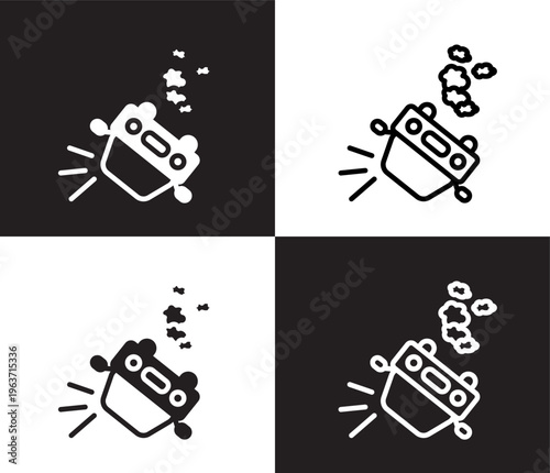 overturned car icon. Outline and filled overturned car icon from Insurance and Coverage collection. Thin line and Solid vectors isolated on black, white background. Editable overturned car symbol