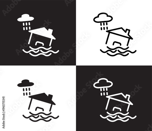 inundation icon. Outline and filled inundation icon from Insurance and Coverage collection. Thin line and Solid vectors isolated on black, white background. Editable inundation symbol