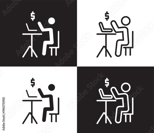 online business icon. Outline and filled online business icon from humans and behavior collection. Thin line and Solid vectors isolated on black, white background. Editable online business symbol