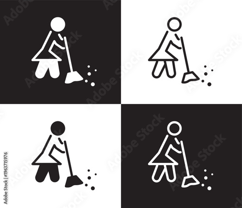 woman sweeping icon. Outline and filled woman sweeping icon from humans and behavior collection. Thin line and Solid vectors isolated on black, white background. Editable woman sweeping symbol