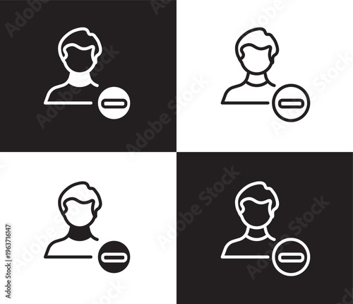 remove user icon. Outline and filled remove user icon from Human Resources collection. Thin line and Solid vectors isolated on black, white background. Editable remove user symbol