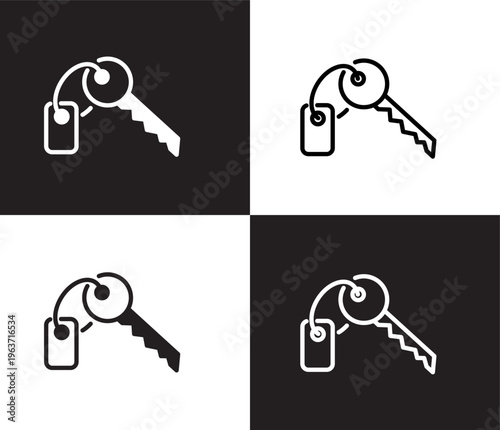 room key icon. Outline and filled room key icon from hotel and restaurant collection. Thin line and Solid vectors isolated on black, white background. Editable room key symbol