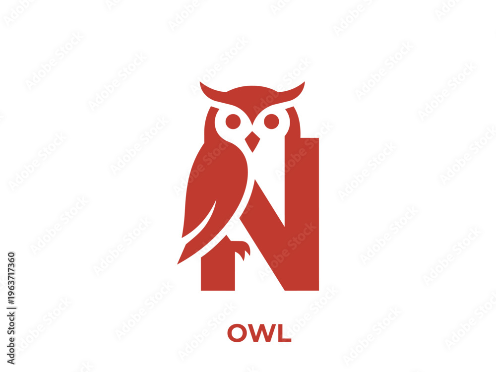 Obraz premium Elegant owl and letter N logo design, a fusion of nature and typography providing a modern aesthetic
