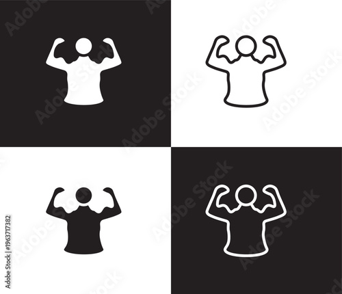 bodybuilder icon. Outline and filled bodybuilder icon from Fitness and Gym collection. Thin line and Solid vectors isolated on black, white background. Editable bodybuilder symbol