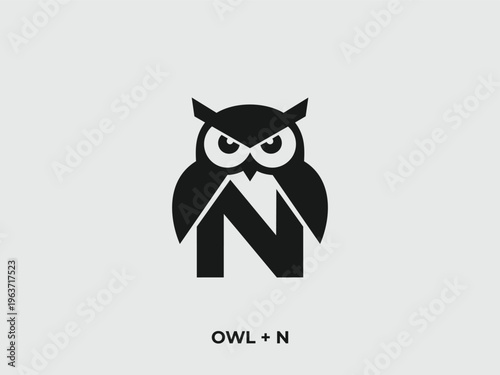 Elegant owl and letter N logo design, a fusion of nature and typography providing a modern aesthetic