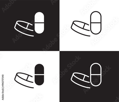pill and tablet icon. Outline and filled pill and tablet icon from Fitness and Gym collection. Thin line and Solid vectors isolated on black, white background. Editable pill and tablet symbol