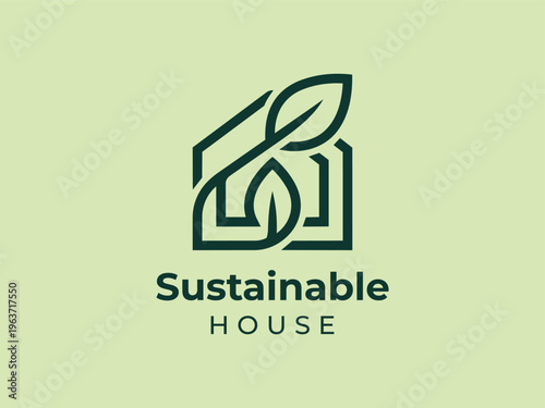 Simple fresh leaf and house for eco green home farm plant cultivation logo design