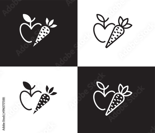 carrot and apple icon. Outline and filled carrot and apple icon from Fitness and Gym collection. Thin line and Solid vectors isolated on black, white background. Editable carrot and apple symbol