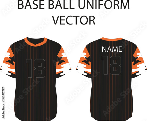 Baseball Jersey Uniform Vector Template Front and Back View Black Orange Sports Shirt Design