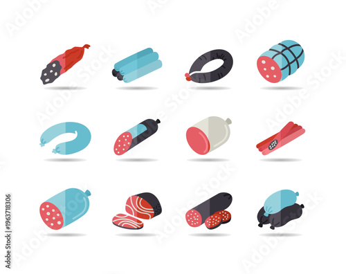 Delicatessen Sausage Products Minimal Icon Set