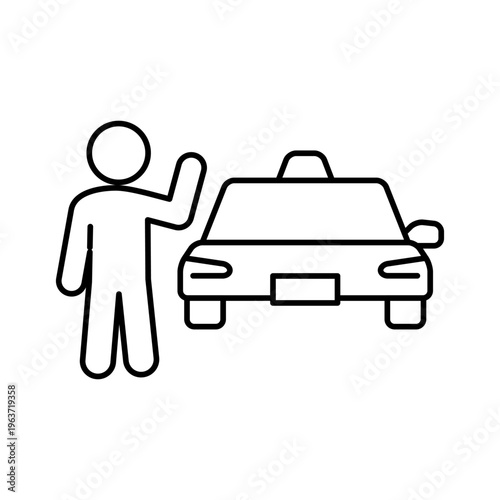 タクシーをよびとめている人の線画アイコン