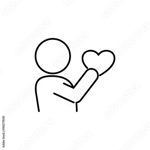 SNSでハートのリアクションをしている人の線画アイコン