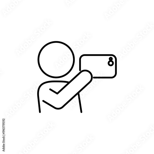 スマホを横にもって、撮影をしている人の線画アイコン