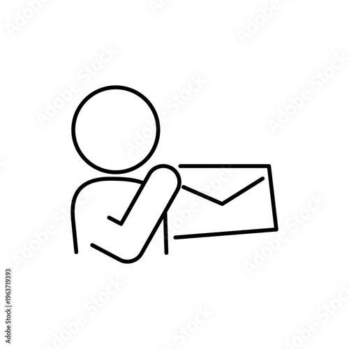 封筒に入った手紙を抱えている人の線画アイコン